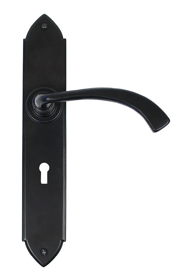 black gothic curved sprung lever lock set
