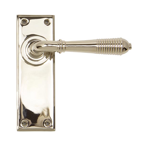 polished nickel reeded lever latch set