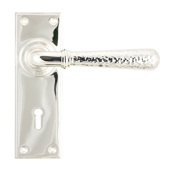 polished nickel hammered newbury lever lock set