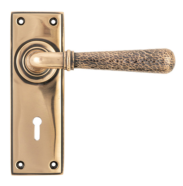 polished bronze hammered newbury lever lock set