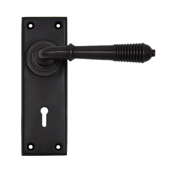 aged bronze reeded lever lock set