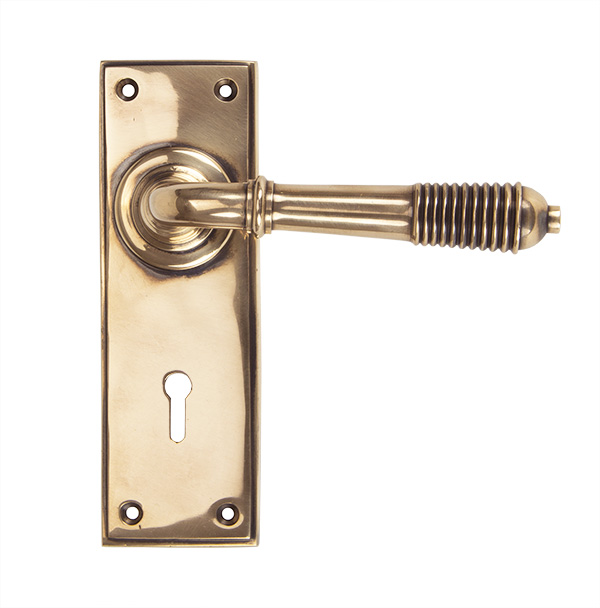 polished bronze reeded lever lock set