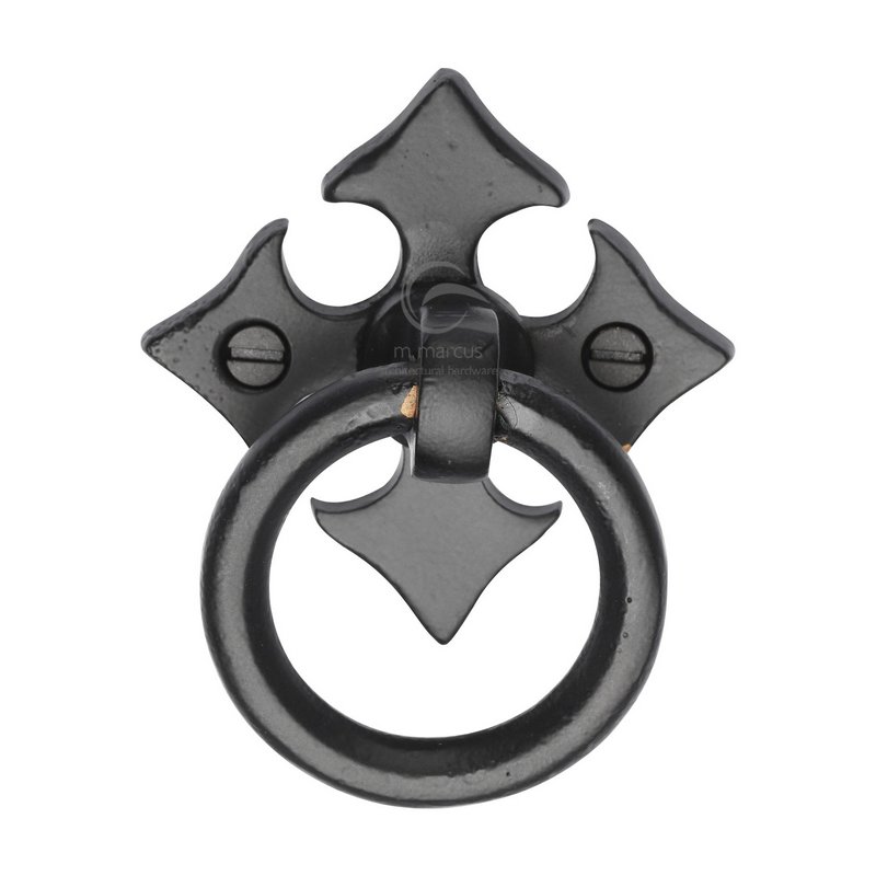 Matt Black Iron Fleur-De-Lys Cabinet Ring Drop Pull - FB6331