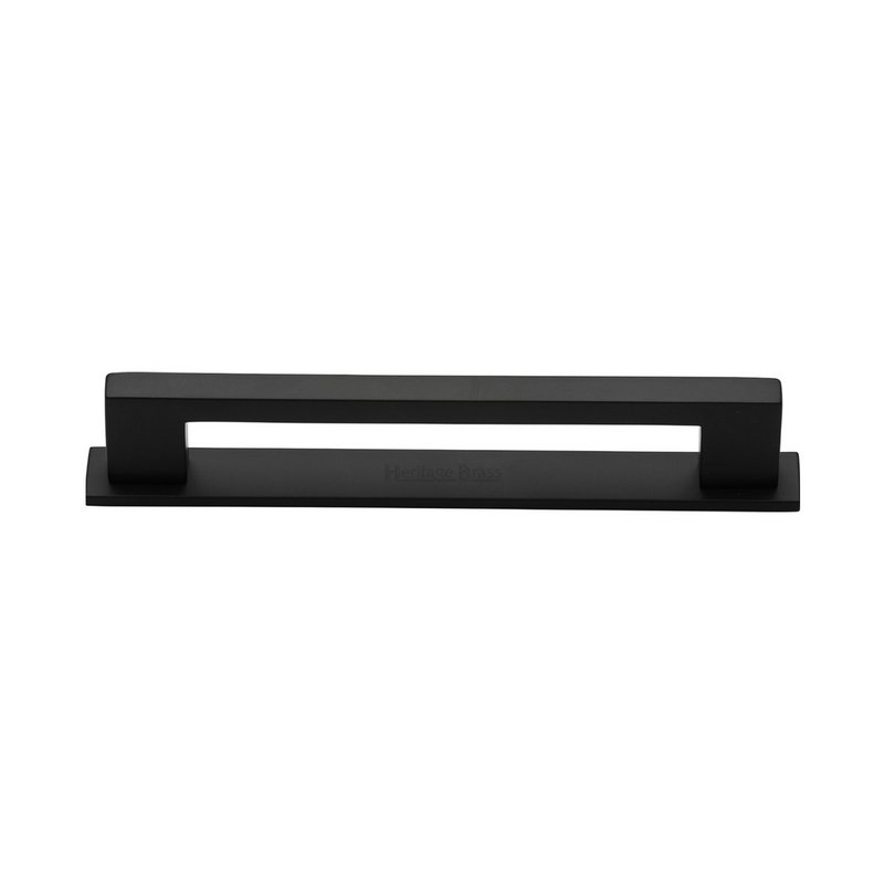Metro Cabinet Pull Handle with Plate - PL0337 128-BKMT