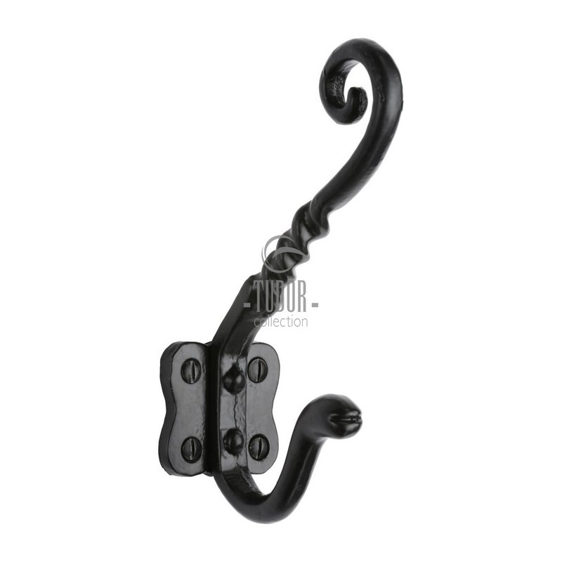 Tudor Curled Hat & Coat Hook Black Iron - TC670