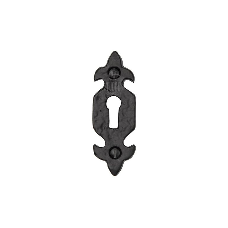 Tudor Key Escutcheon Fleur de Lys Black Iron - TC545