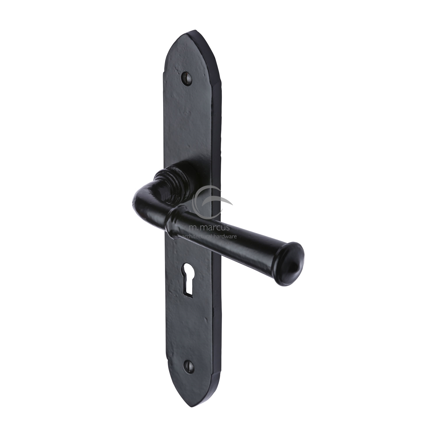 Black Iron Hadley Door Handle on Plate - FB4700