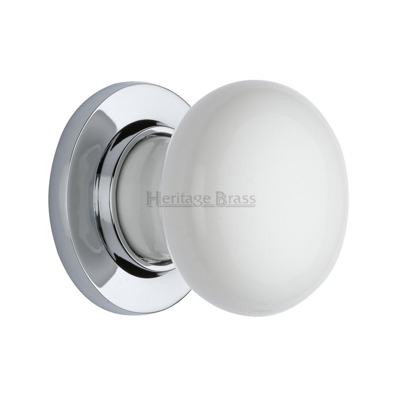 Plain White Porcelain Door Knob on Rose - 5010-PC
