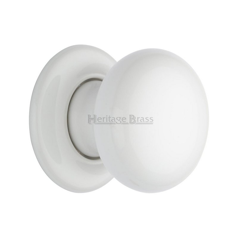 Plain White Porcelain Door Knob on Rose - 5010-PR