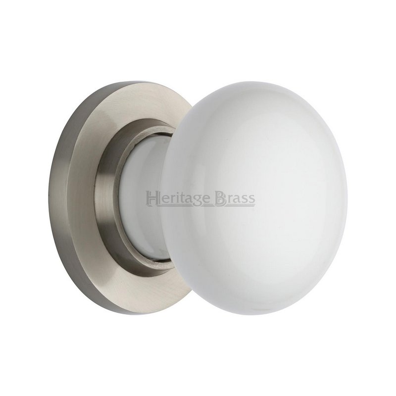 Plain White Porcelain Door Knob on Rose - 5010-SN