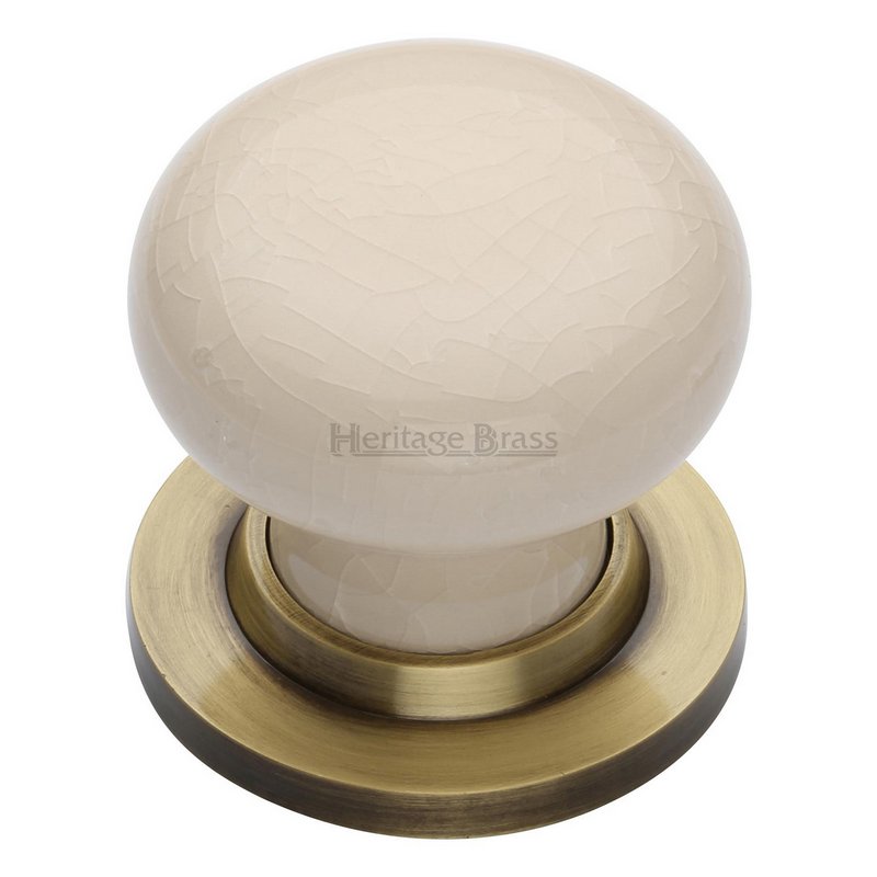 Cream Crackle Door Knob on Rose - 8010-AT