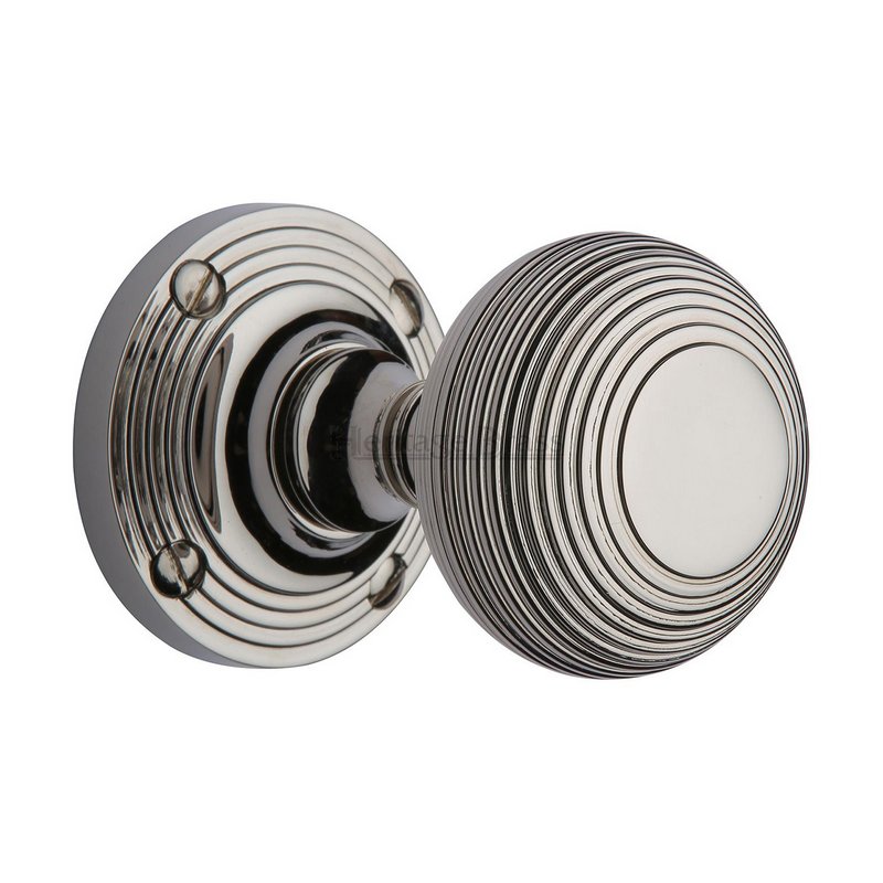 Reeded Mortice Door Knob on Rose - V971-PNF