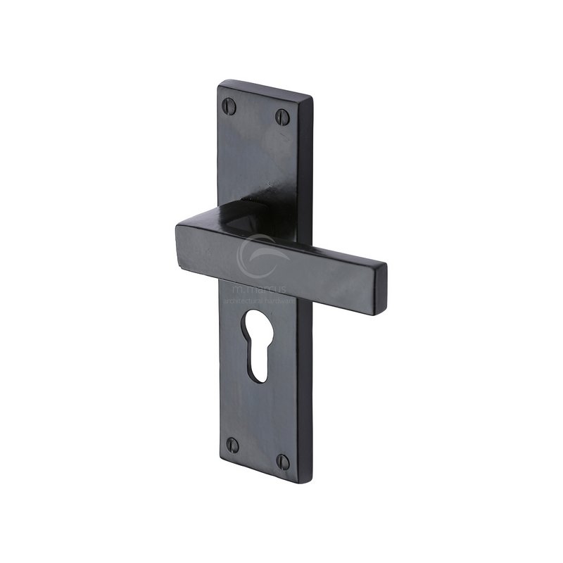 Black Iron Cheswell Door Handle on Plate - FB3148