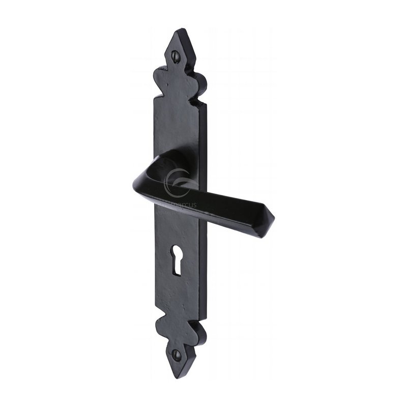Black Iron Ironbridge Door Handle on Plate - FB3600
