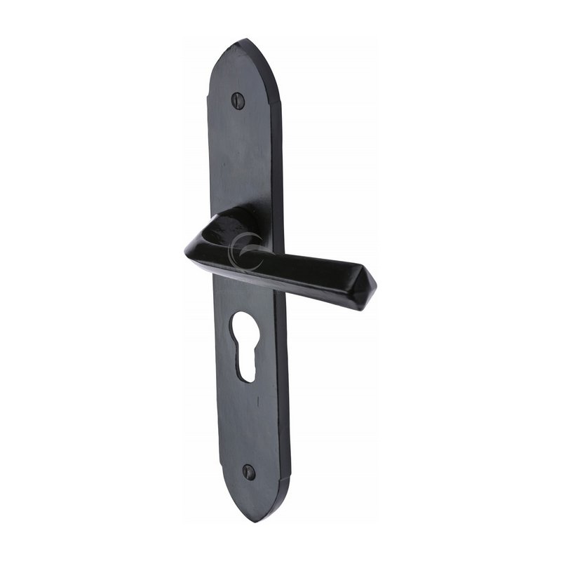 Black Iron Grafton Door Handle on Plate - FB4448