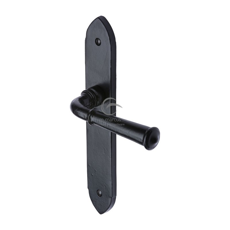 Black Iron Hadley Door Handle on Plate - FB4710