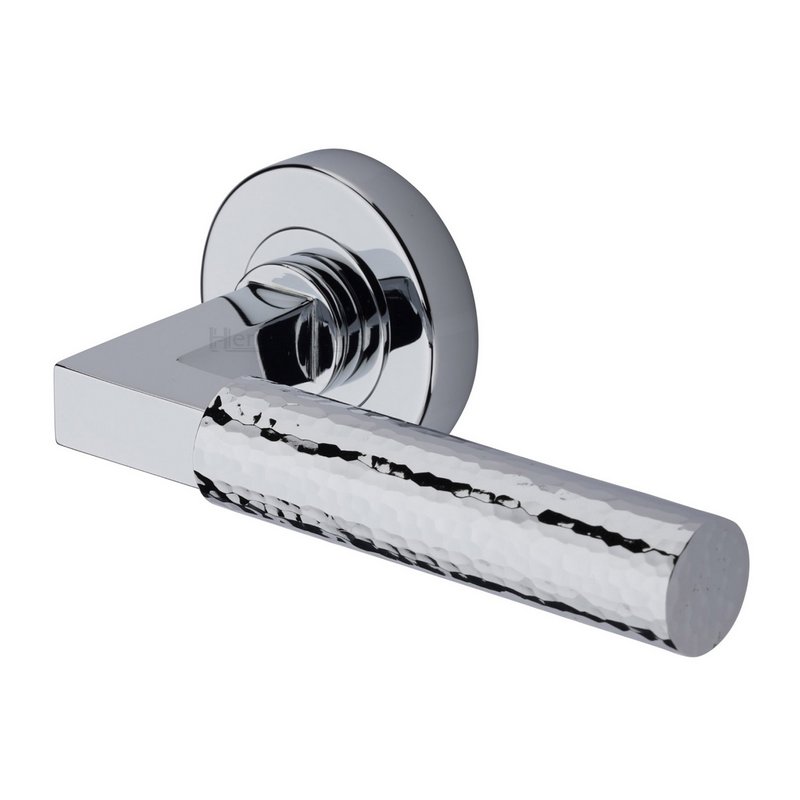 Hammered Bauhaus Door Handle on Round Rose - HAM2259-PC