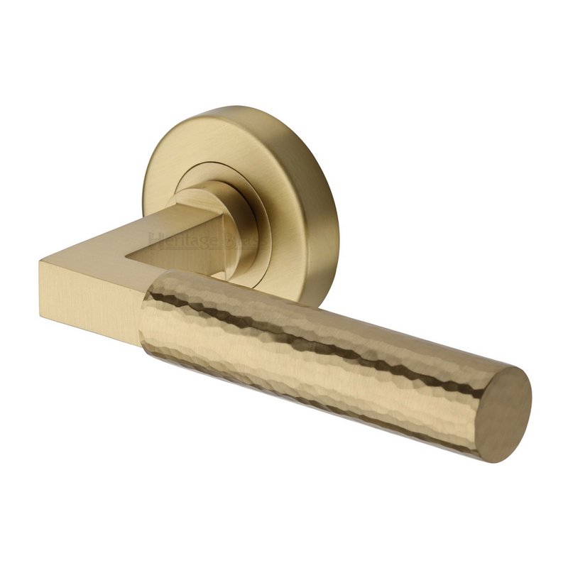 Hammered Bauhaus Door Handle on Round Rose - HAM2259-SB