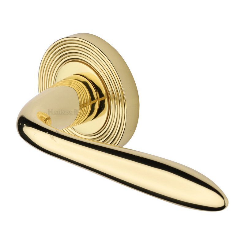 Sutton Reeded Door Handle on Round Rose - RR1752-PB