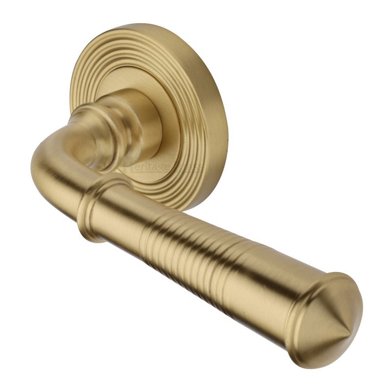 Bridgetown Reeded Door Handle on Round Rose - RR1935-SB