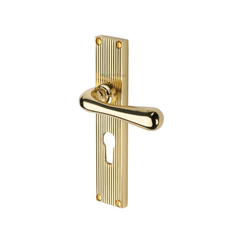 Charlbury Reeded Door Handle on Plate - RR3048-PB