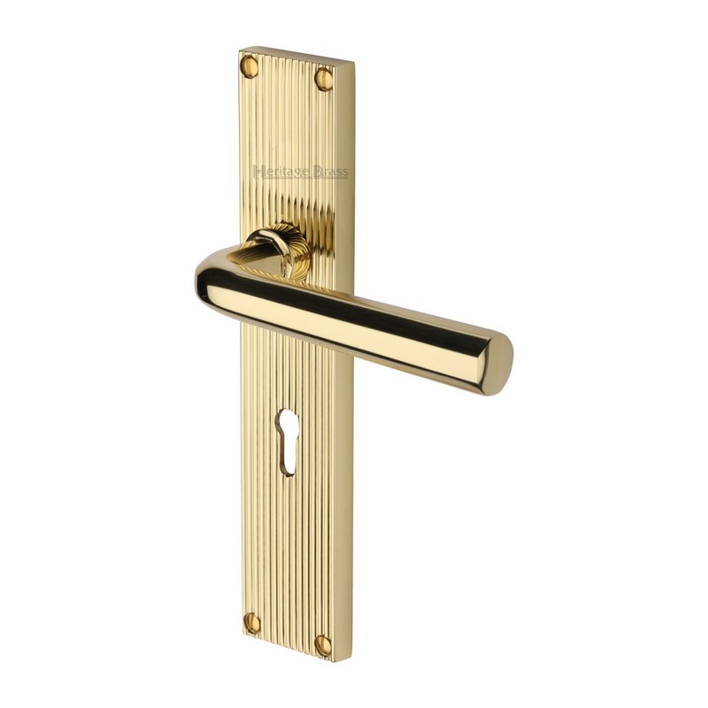 Octave Reeded Door Handle on Plate - RR3700-PB