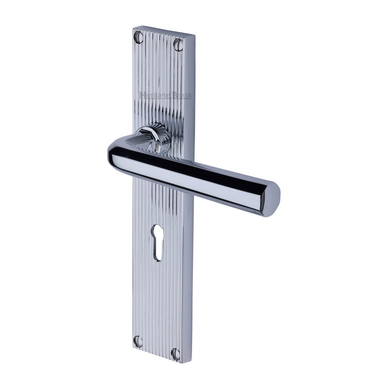 Octave Reeded Door Handle on Plate - RR3700-PC