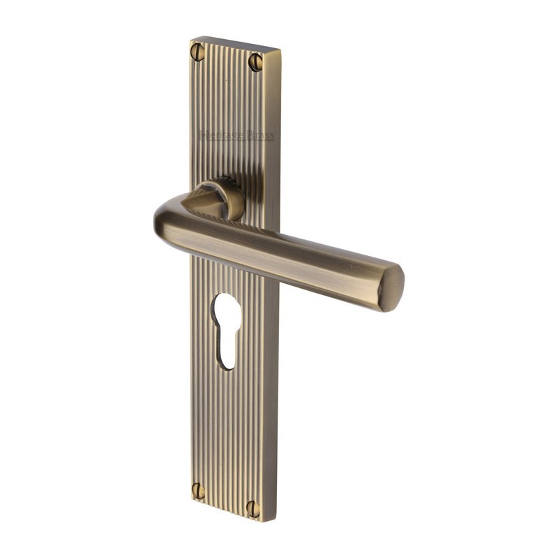 Octave Reeded Door Handle on Plate - RR3748-AT
