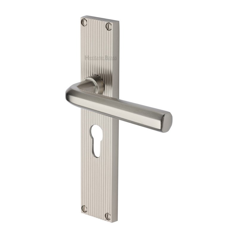 Octave Reeded Door Handle on Plate - RR3748-SN