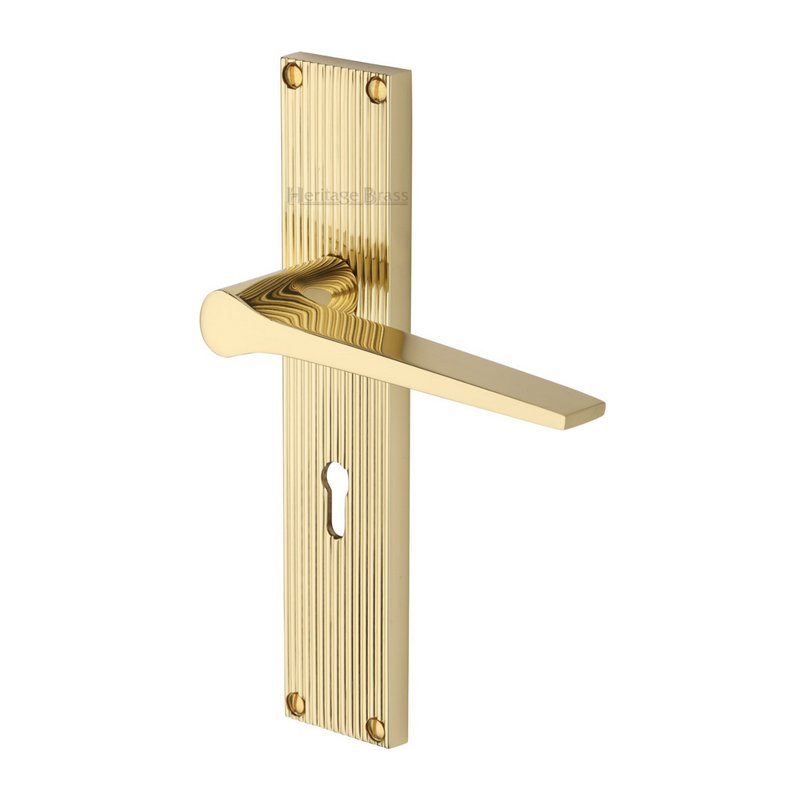 Gio Reeded Door Handle on Plate - RR4700-PB
