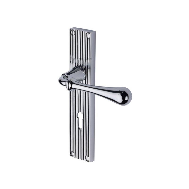 Roma Reeded Door Handle on Plate - RR6000-PC