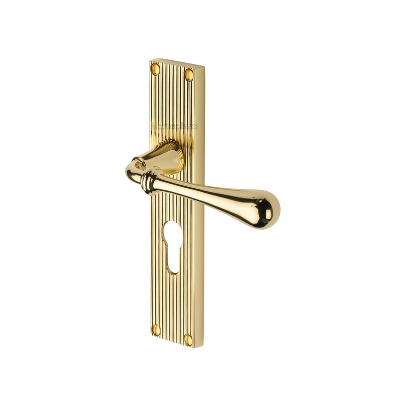 Roma Reeded Door Handle on Plate - RR6048-PB