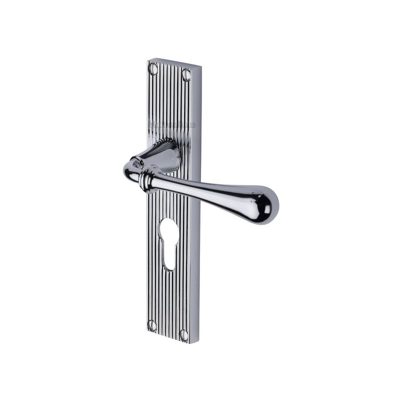 Roma Reeded Door Handle on Plate - RR6048-PC