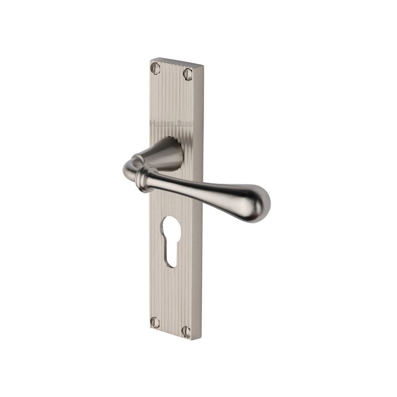 Roma Reeded Door Handle on Plate - RR6048-SN
