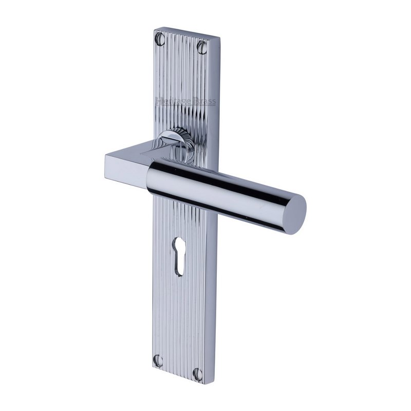 Bauhaus Reeded Door Handle on Plate - RR7300-PC