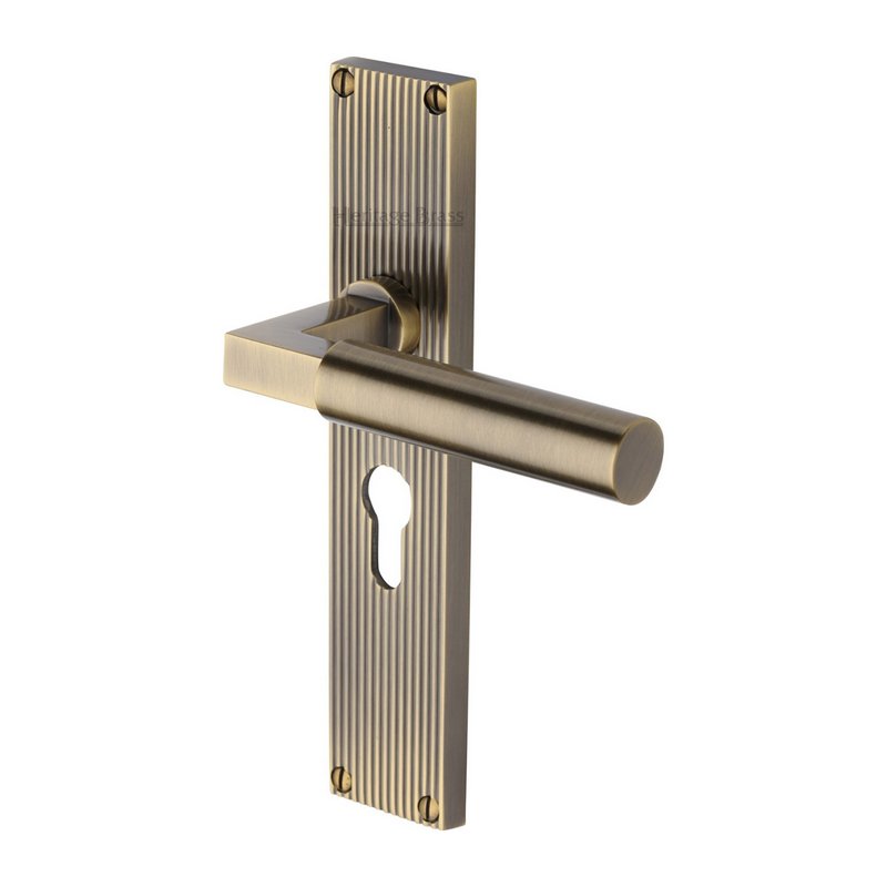 Bauhaus Reeded Door Handle on Plate - RR7348-AT