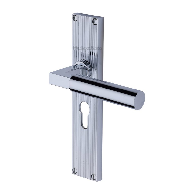 Bauhaus Reeded Door Handle on Plate - RR7348-PC