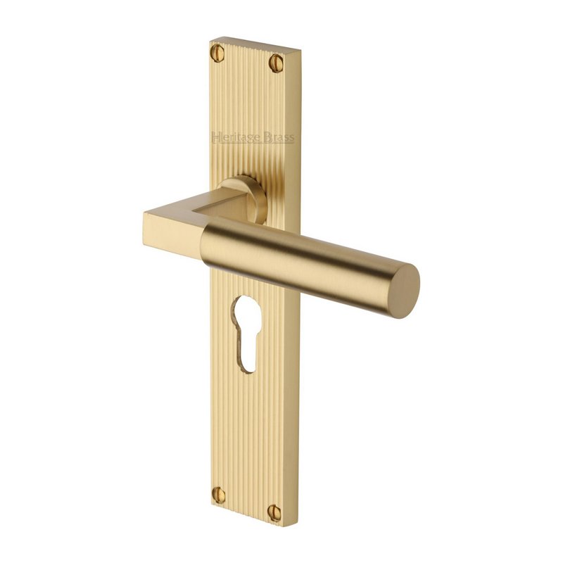 Bauhaus Reeded Door Handle on Plate - RR7348-SB