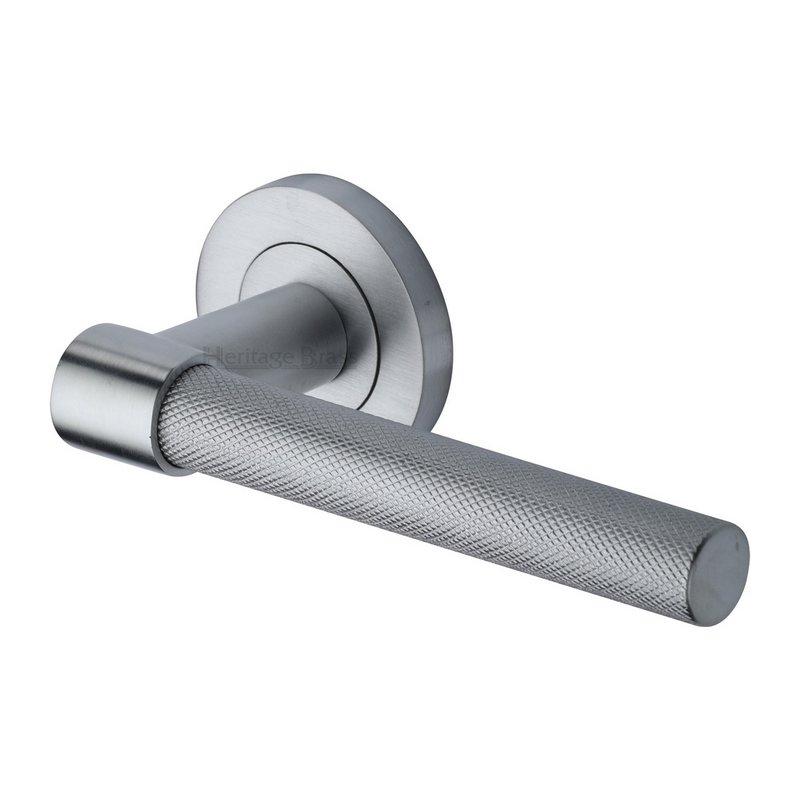 Phoenix Knurled Door Handle on Round Rose - RS2018-SC