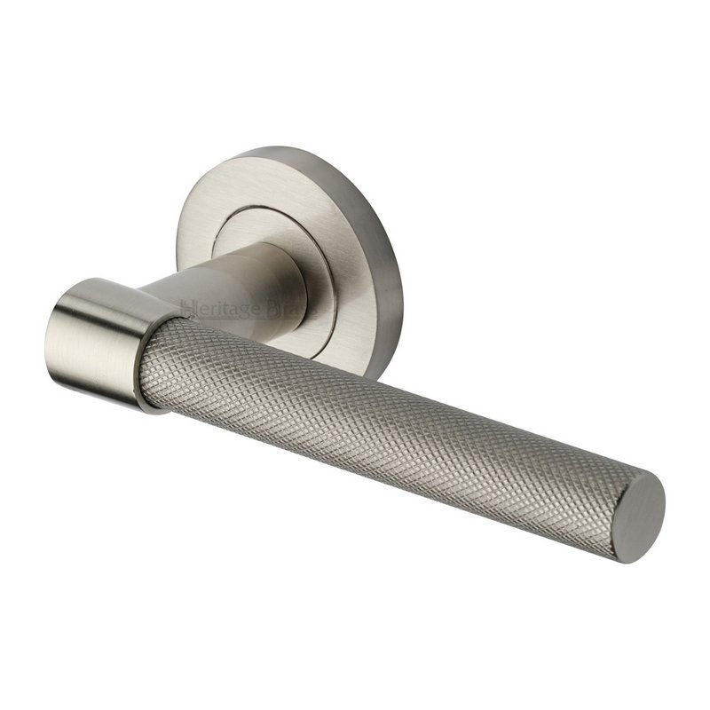 Phoenix Knurled Door Handle on Round Rose - RS2018-SN