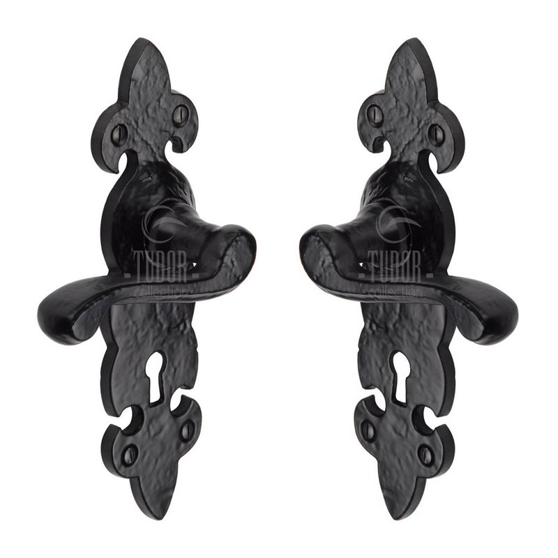 Tudor Fleur de Lys Door Handle on Plate - TC200