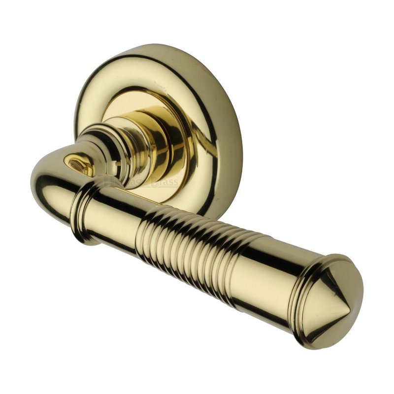 Colonial Reeded Door Handle on Round Rose - V1936-PB