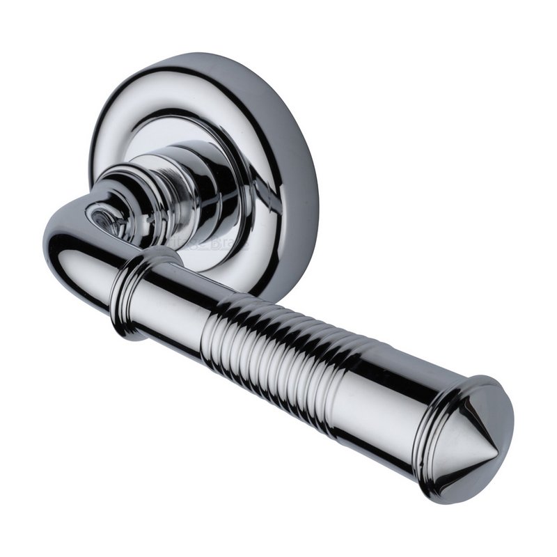 Colonial Reeded Door Handle on Round Rose - V1936-PC