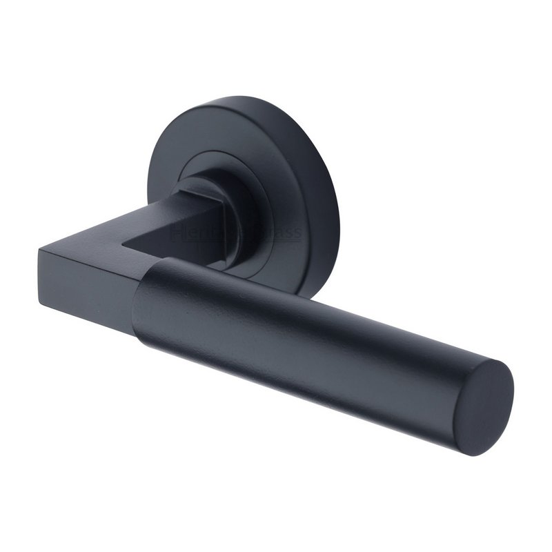 Bauhaus Door Handle on Round Rose - V2259-BKMT