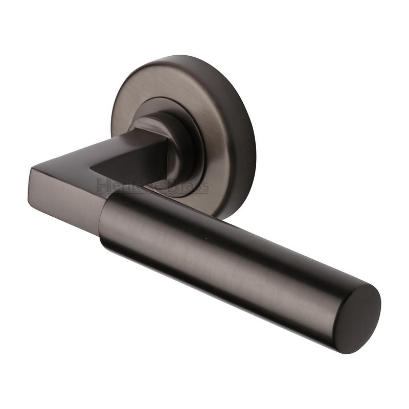 Bauhaus Door Handle on Round Rose - V2259-MB