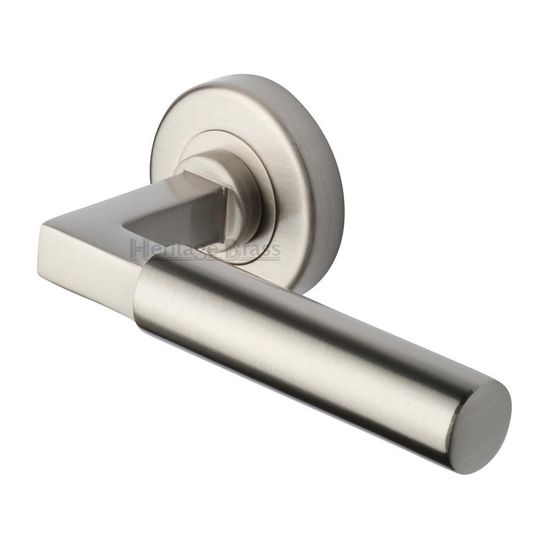 Bauhaus Door Handle on Round Rose - V2259-SN