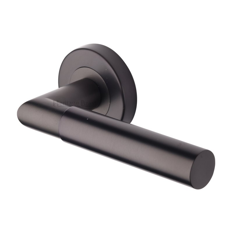 Bauhaus Mitre Door Handle on Round Rose - V2270-MB