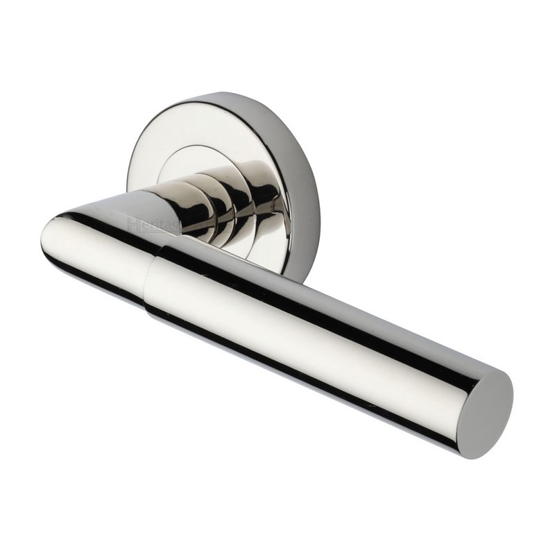 Bauhaus Mitre Door Handle on Round Rose - V2270-PNF