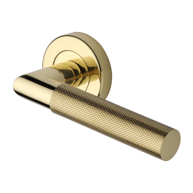 Bauhaus Mitre Knurled Door Handle on Round Rose - V2272-PB
