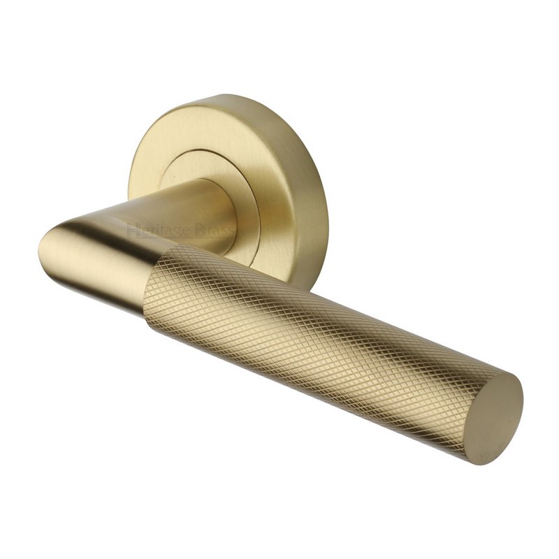 Bauhaus Mitre Knurled Door Handle on Round Rose - V2272-SB